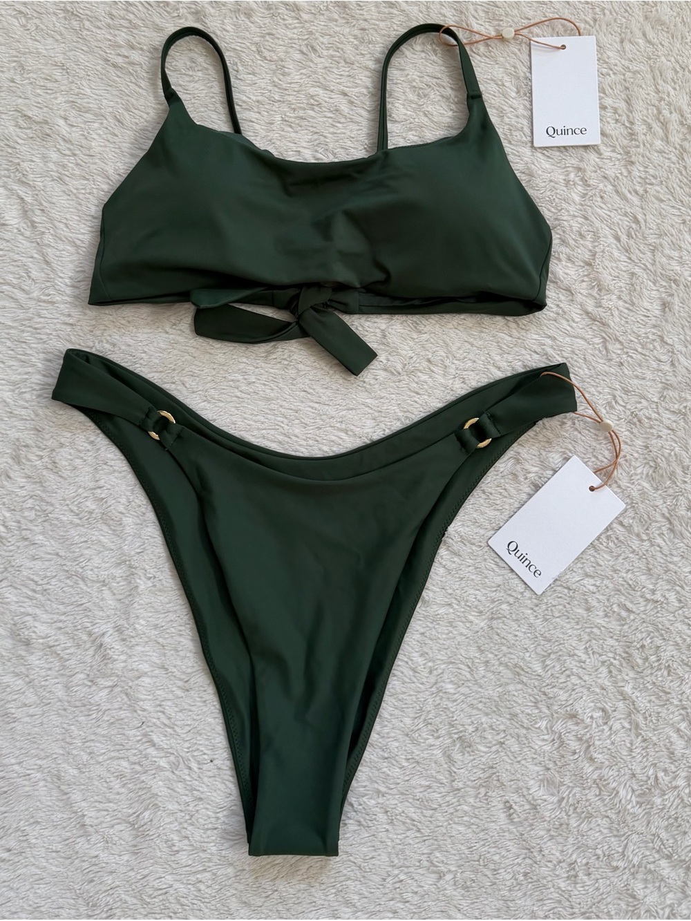 Quince Italian Scoop Neck Bikini set High-Leg Ring Bikini Bottom NWT